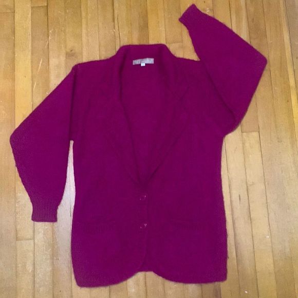 Vintage Perry Ellis Knit Blazer Cardigan Magenta Single Breasted Small - Picture 2 of 9